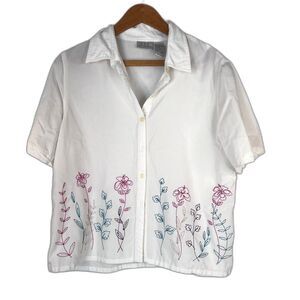 CLC Cricket Lane Collection Embroidered White Button Front Boho Shirt Size MD